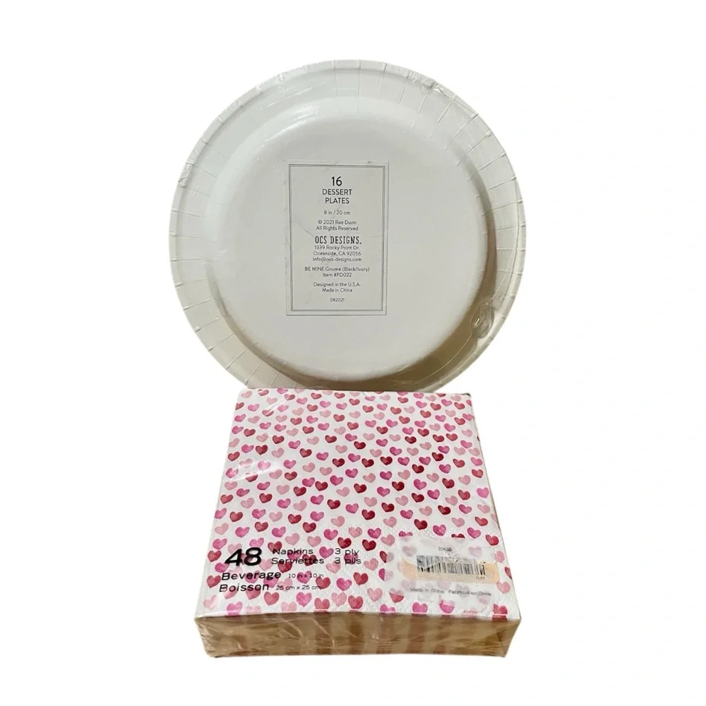 Rae Dunn “Be Mine” Dessert Plates and Lady Jayne Heart Patterns Napkins Set